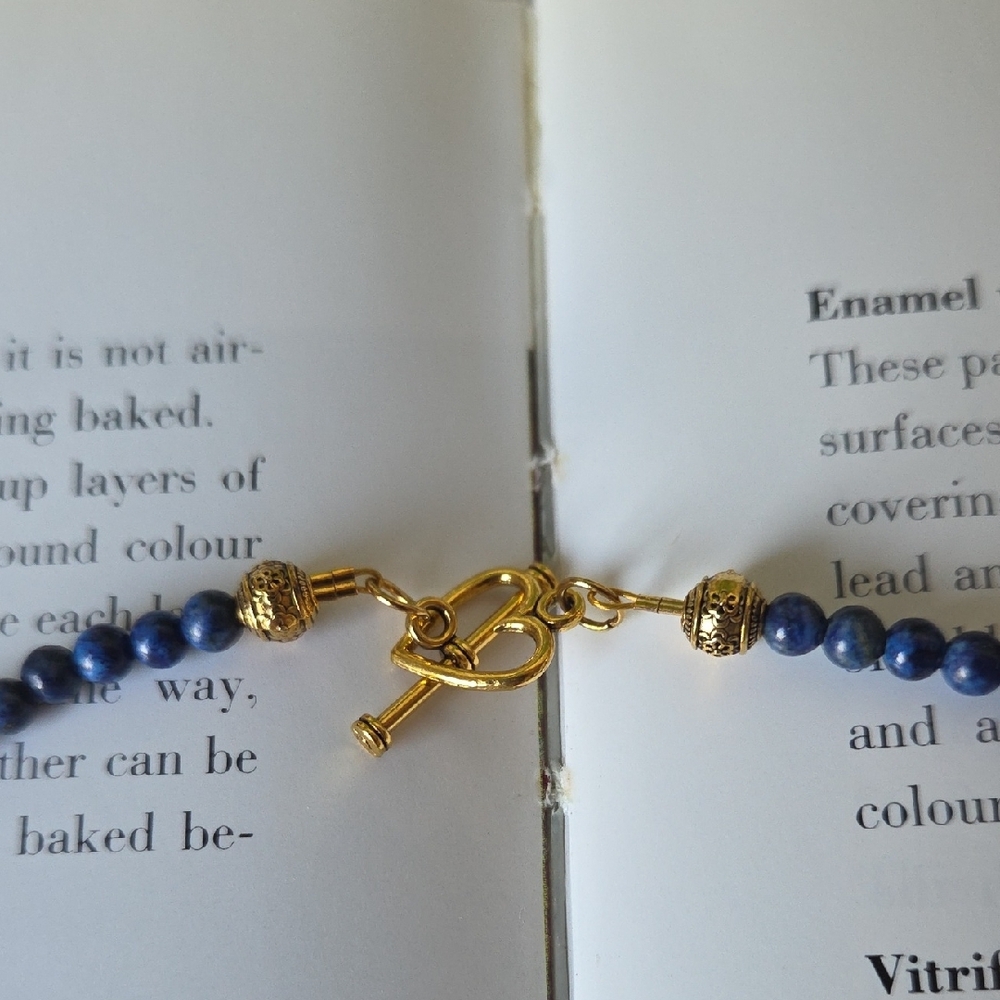 Real Lapis Lazuli Bead Necklace With Gold Pendant -Handcraft/  Boho Style - Picture 6 of 12
